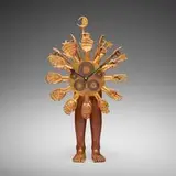 Pedro Friedeberg, Astroecológico clock, c. 1975, carved, painted and gilt mahogany, enameled metal