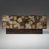 Patchwork cabinet by Paul Evans, c. 1970, welded and patinated pewter, copper, and bronze, slate, sold Feb 2025