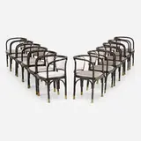 Gustav Siegel, Armchairs model 715F, set of twelve, c. 1900, lacquered beech, brass, upholstery