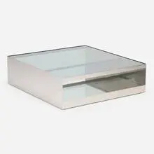 Joseph D'Urso, Low rolling table, model 6048T, 1981, stainless steel, safety glass