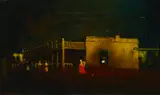 Will Sparks, View of figures on a street by a hacienda