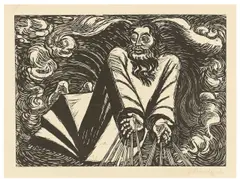 Ernst Barlach, Die Wandlungen Gottes, Um 1919, Pergamentband mit 7 Holzschnitten, jeweils auf Japan