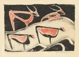 Ewald Mataré, Kühe im Wind, 1928, Farbholzschnitt auf Japanbütten