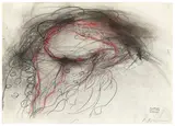 Arnulf Rainer, Klimt Übermalung, 1981, Mischtechnik über Reproduktion einer Zeichnung von Gustav Klimt auf leicht genarbtem Papier