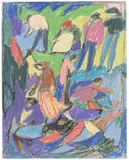 Adolf Hölzel, Bauern bei der Ernte, Um 1920, Pastell, Kohle und Graphit auf Papier