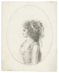 Anton Graff, Brustbild einer Dame im Profil nach links, Um 1784, Silberstift, stellenweise aquarelliert, auf weiß grundiertem Karton