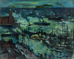 Otto Lange, Hamburg Hafen, Öl auf Rupfen