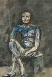 Herbert Kitzel, Alter Artist, sitzend, 1955, Öl auf Hartfaser