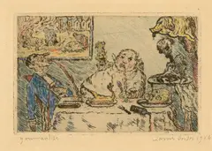 La Gourmandise by James Ensor, 1904, Radierung auf Japan, handkoloriert, sold Jun 2018