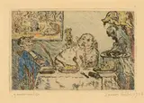 James Ensor, La Gourmandise, 1904, Radierung auf Japan, handkoloriert