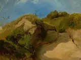 Woldemar Rau, Sommermorgen am Berghang, Um 1850, Öl auf leichtem Karton, auf Papier aufgezogen