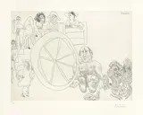 Pablo Picasso, Comédiens ambulants, avec autoportrait au chapeau d’arlequin et combat de coqs, 1968, Radierung auf Rives-Velin