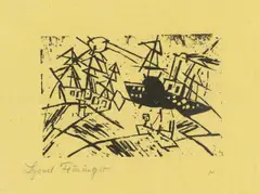 Schiffe in schwerer See by Lyonel Feininger, 1918, Holzschnitt auf gelbem Seidenpapier, sold Dec 2017