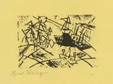 Lyonel Feininger, Schiffe in schwerer See, 1918, Holzschnitt auf gelbem Seidenpapier
