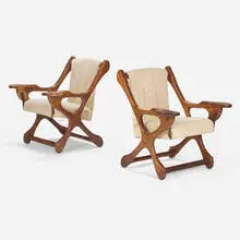 Don Shoemaker, Sling armchairs, pair, c. 1960, cocobolo, upholstery, steel