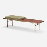 Bench, model BO 101 by Finn Juhl, c. 1953, wool upholstery, teak, steel, offered Nov 2023