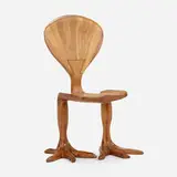 Tim Mackaness, Chicken dining chair, c. 1975, laminated and carved black walnut and koa