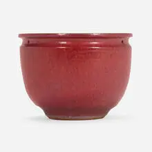 Hanging planter by David Cressey, c. 1960, glazed stoneware, offered Jul 2023