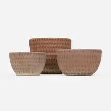 Hans Sumpf Co., Thumb print planters, set of three, 2004-2005, bisque terracotta