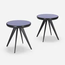 attribution Gio Ponti, Pedestal tables, two, c. 1955, lacquered wood, mirrored glass