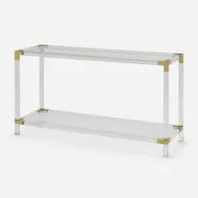 Console table by Charles Hollis Jones, c. 1970, Lucite, glass, brass, offered Apr 2023