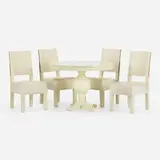 Roy McMakin, Petra/Wong breakfast table and chairs, set of four, 2000, eastern maple, enamel paint and leather