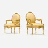 Louis Xvi Style, Fauteuils, pair, upholstery, gilt and painted wood