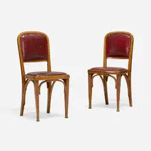 Chairs model 715, pair by Gustav Siegel, leather, mahogany, brass, offered Mar 2026