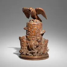 Polish, Continental carved tobacco jar with eagle, c. 1900, carved walnut