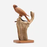 Folk Art, Hawk with snake, lacquered wood, driftwood, wanlut, painted metal