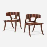 Chairs, pair by Karl Springer, c. 1970, shagreen over wood, leather, offered Mar 2026