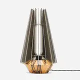 Cédric and Nicolas Hervet, Astrolux table lamp, c. 2020, macassar ebony veneer, polished steel, porcelain, natural wax finish