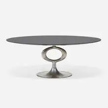 Blackman Cruz Workshop, Op ellipse table, patinated bronze with silver nitrate finish, ebonized wood