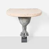 Lika Moore, Demi-Lune Leonine console, cast concrete, fossilized travertine, steel