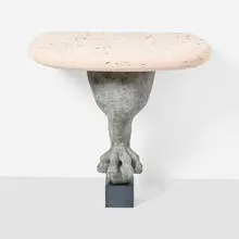 Lika Moore, Demi-Lune Leonine console, cast concrete, fossilized travertine, steel