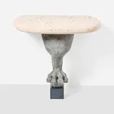 Lika Moore, Demi-Lune Leonine console, cast concrete, fossilized travertine, steel