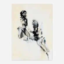 Ian Francis, A Girl Attempts to Avert a Disaster, 2009, oil, ink, graphite and photographic transfer on canvas