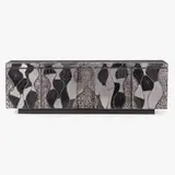 Exceptional Argente cabinet, model PE 42A by Paul Evans, c. 1970, welded and patinated aluminum, slate, enameled wood, welded steel, sold May 2021