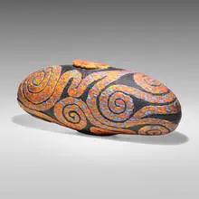 Colin Heaney, Black Lava Petroglyph, 2000, blown and sandblasted glass, patinated metal