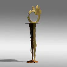 Eclipse candleholder by Albert Paley, 2004, forged and fabricated steel with natural patina, brass, sold May 2021