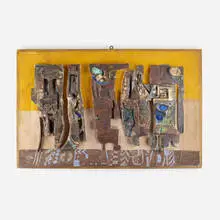 Frans Wildenhain, Composition - Figurs, c. 1960, glazed earthenware on painted board