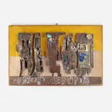 Frans Wildenhain, Composition - Figurs, c. 1960, glazed earthenware on painted board