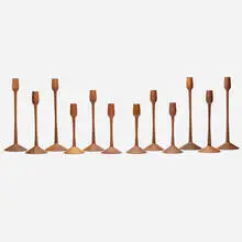 Herbert Simonson, Collection of twelve candleholders, hand turned walnut