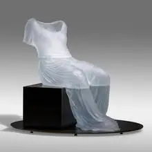 Karen LaMonte, Semi-Reclining Dress Impression, 2006, cast glass, lacquered steel and wood
