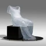 Karen LaMonte, Semi-Reclining Dress Impression, 2006, cast glass, lacquered steel and wood
