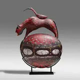 William Morris, Rhyton vessel, 1998, blown and hot sculpted glass, enameled metal stand