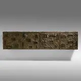 Sculpted Bronze wall-mounted cabinet by Paul Evans, 1969, bronzed resin over wood, enameled steel, cleft slate, sold May 2021