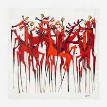 Joseph Trippetti, Red Riders, cloisonné enamel, silver wires, steel