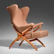 Franco Albini, Fiorenza lounge chair, 1952, wool upholstery, Italian walnut, brass