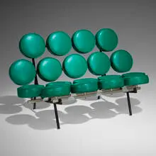 Marshmallow sofa by George Nelson & Associates, 1956, vinyl, enameled steel, chrome-plated steel, sold Feb 2025